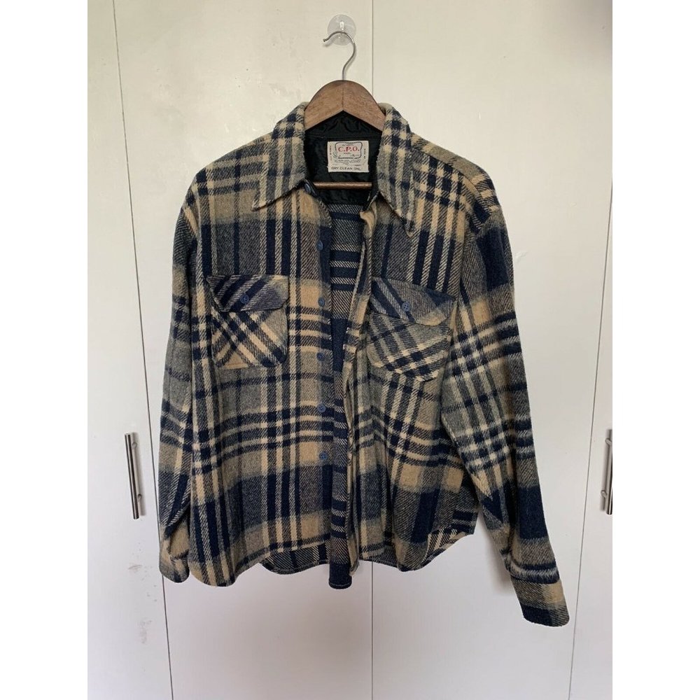 Vintage Authentic CPO Brown/Blue Plaid Wool Flanne